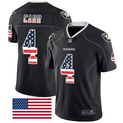 Men Oakland Raiders Limited Black Derek Carr Jersey NFL Football #4 Rush USA Flag Jersey->nfl t-shirts->Sports Accessory